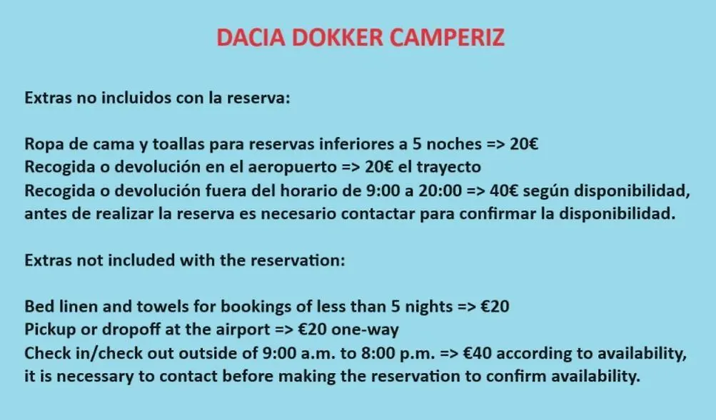 Dacia Dokker Camperiz Hotel Palma de Mallorca